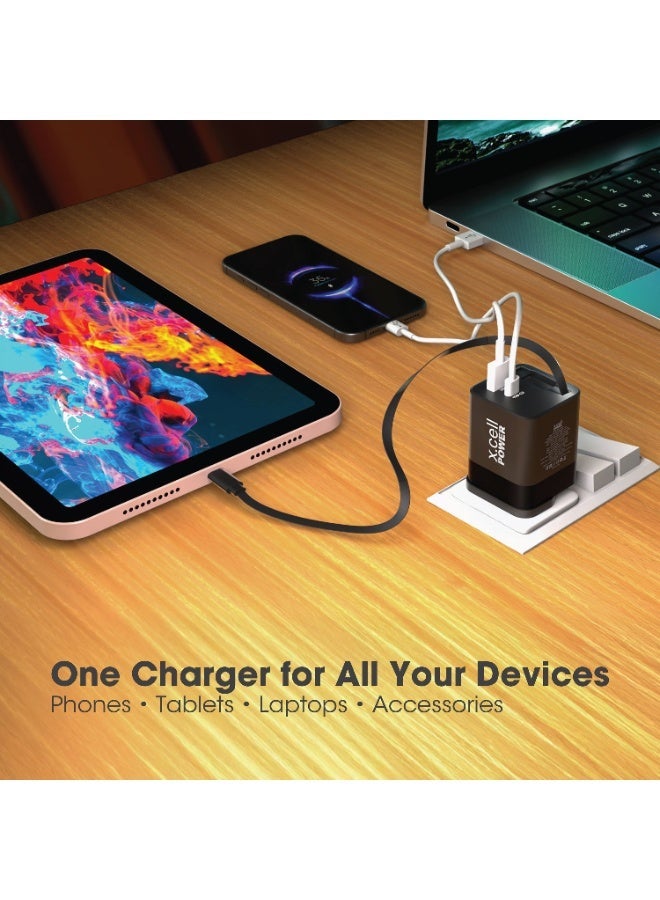 Xcell 45W GaN II USB-C Fast Charger with 65cm Retractable Cable, 3-Port Fast Charging (2 USB-C PD + USB-A QC 3.0), PPS Support, Compact Wall Charger for iPhone 16/17, Samsung & USB-C Devices, Black - Image 5